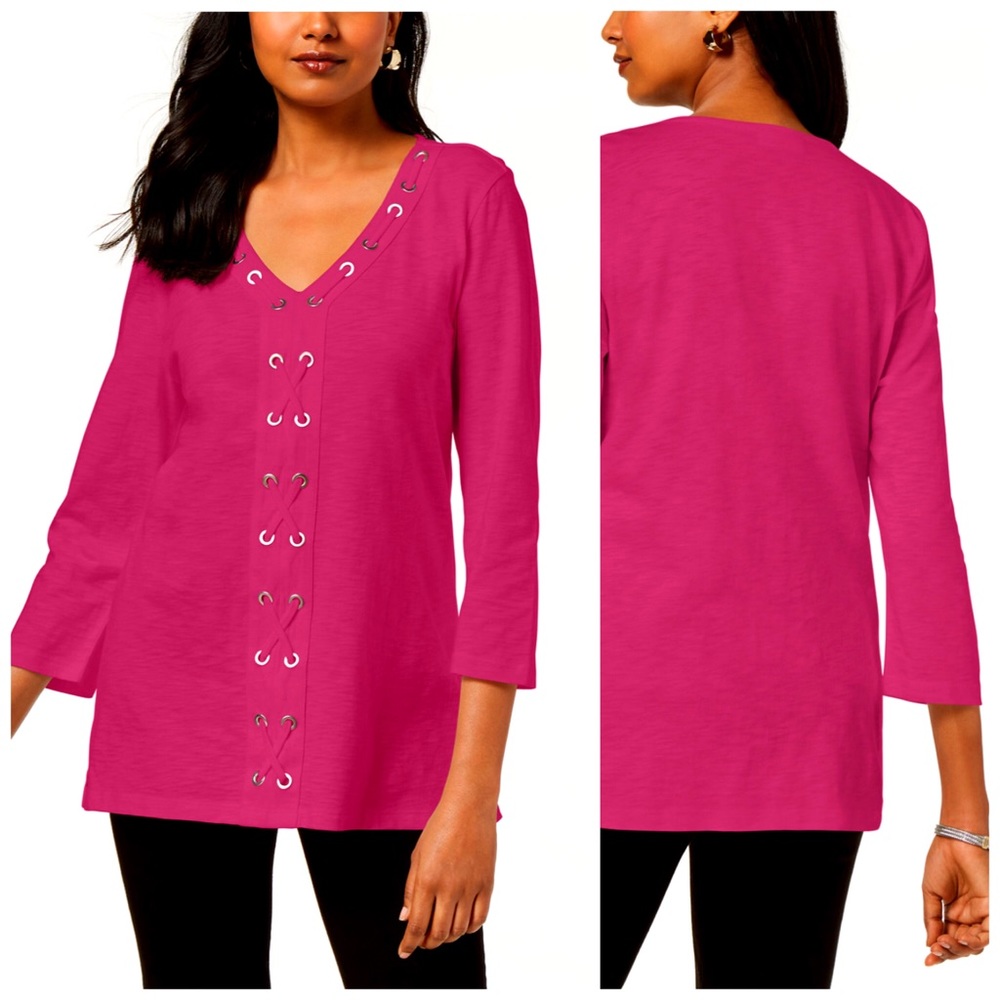 JM Collection Pink Grommet Tunic Top Size XS